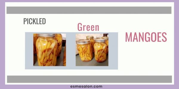 Pickled Green Mangoes in glass console jars