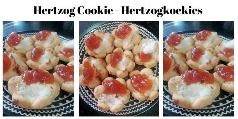 Hertzog Cookie with jam on a white and black plate