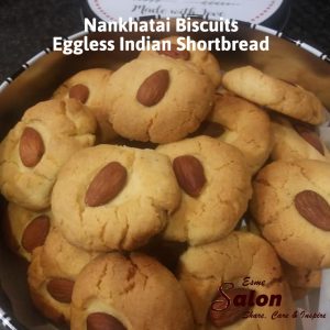 Tin filled with Eggless Indian Shortbread Cookies