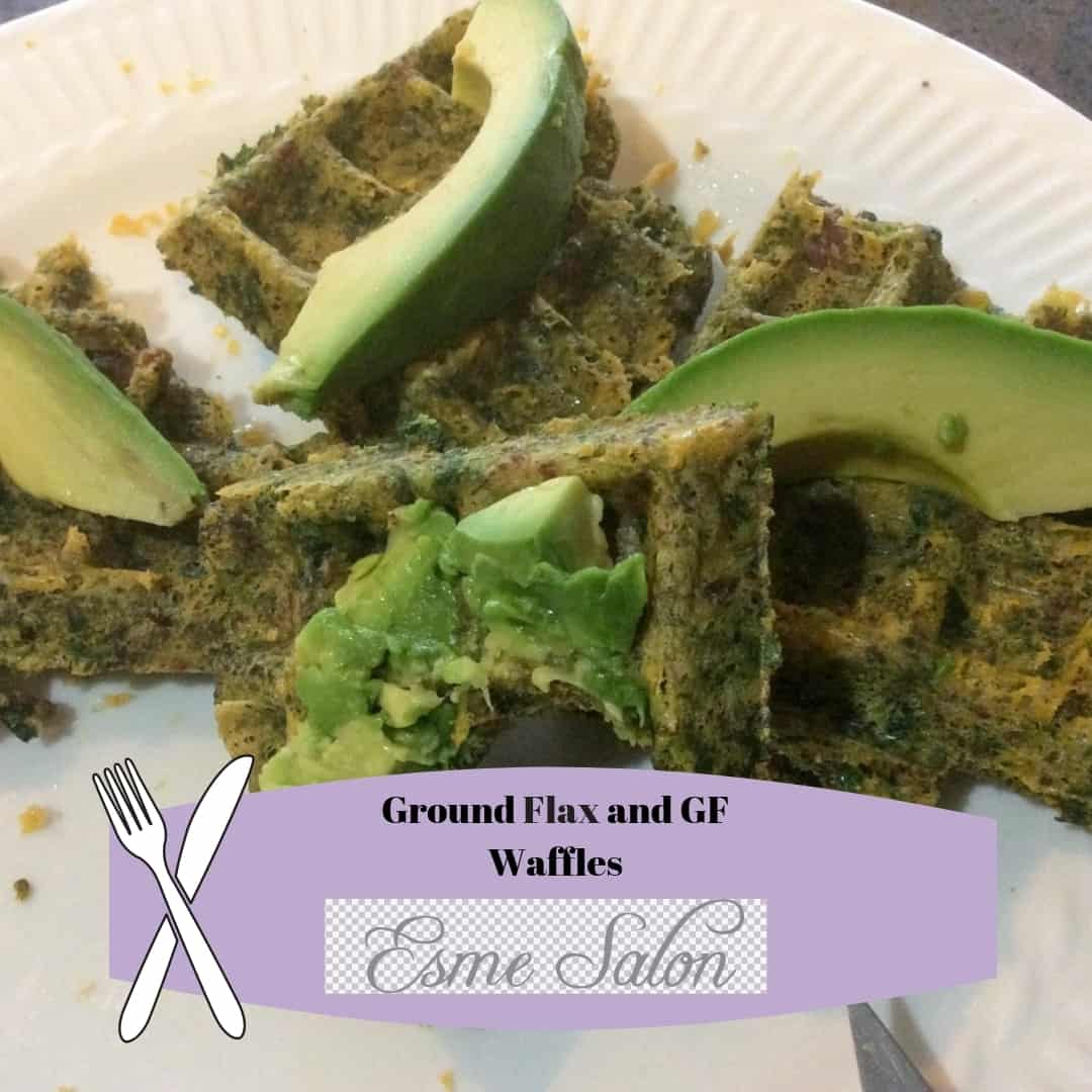 Plated Ground Flax and GF Waffles with Avocado slices