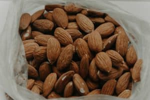 A bag filled with almonds 