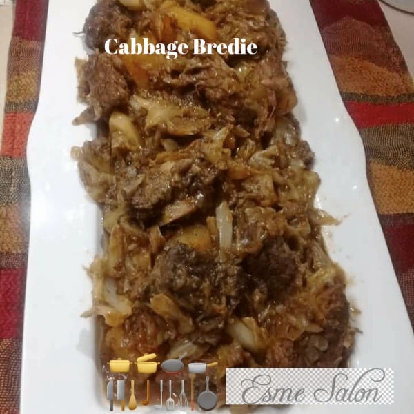 White plate with Cabbage Bredie with Beef