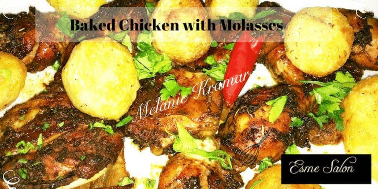 Platter with baked chicken and potatoes