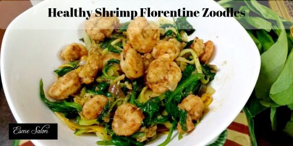 A delightful bowl of Healthy Shrimp Florentine Zoodles