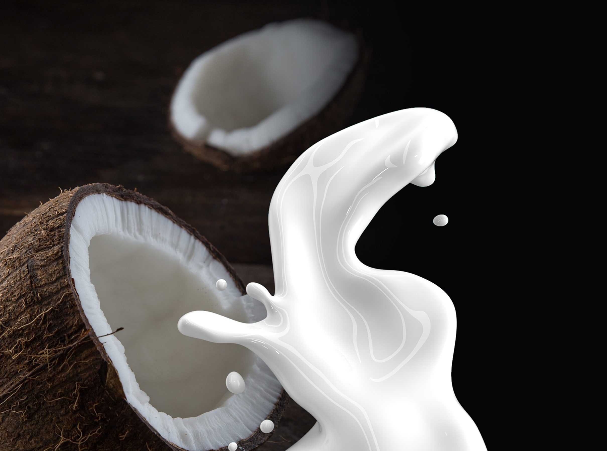 Coconut with fresh coconut milk spilling out