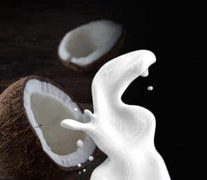 Coconut with fresh coconut milk spilling out