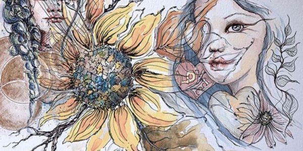 Sunflower with ladies face