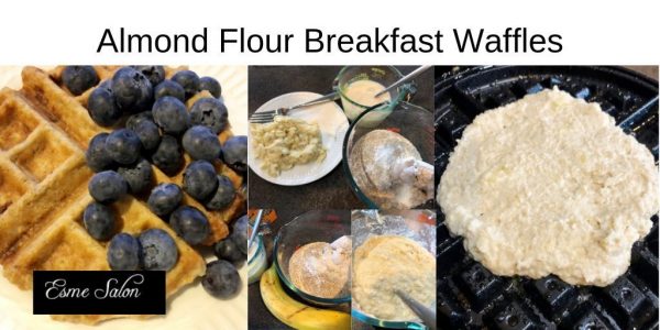 Almond Flour Breakfast Waffles topped with blue berries