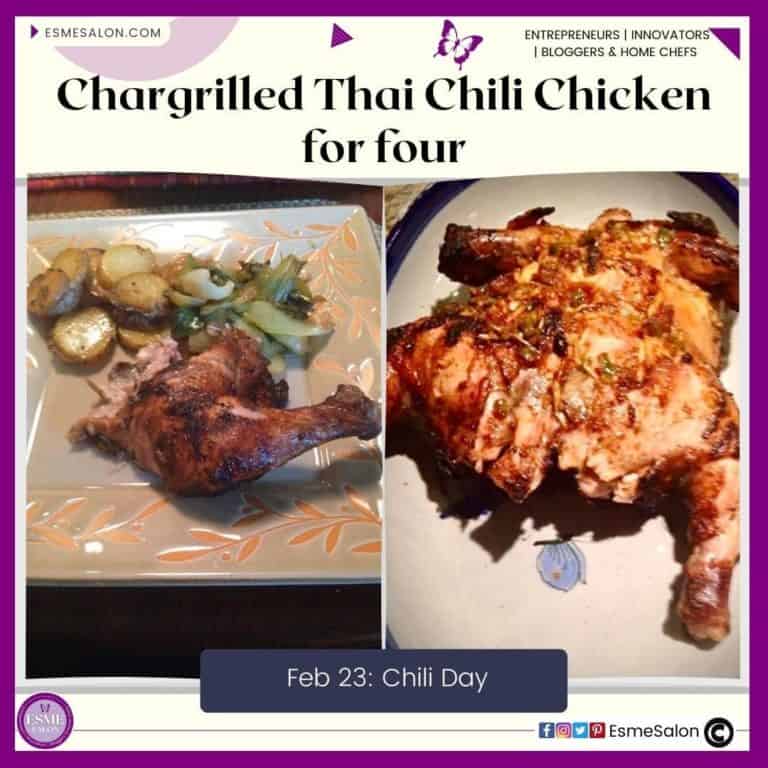 an image of a whole flat Chargrilled Thai Chili Chicken for four as well a one portion plated
