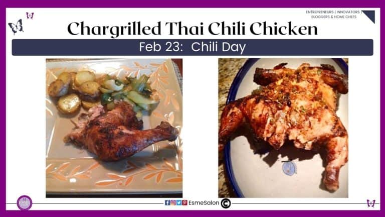 an image of a whole flat Chargrilled Thai Chili Chicken for four as well a one portion plated