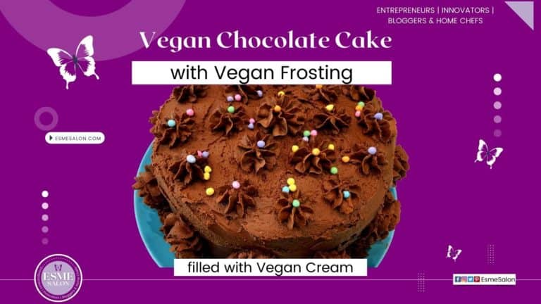 A Vegan Chocolate Cake with vegan cream and vegan chocolate topping with colored sprinkles