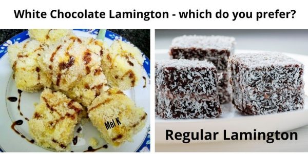 Cubes of White Chocolate Lamington