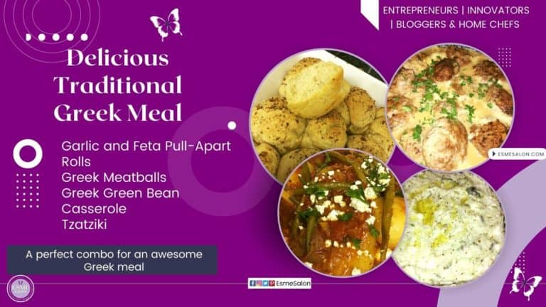 An image of 4 different items for a Delicious Traditional Greek Meal
