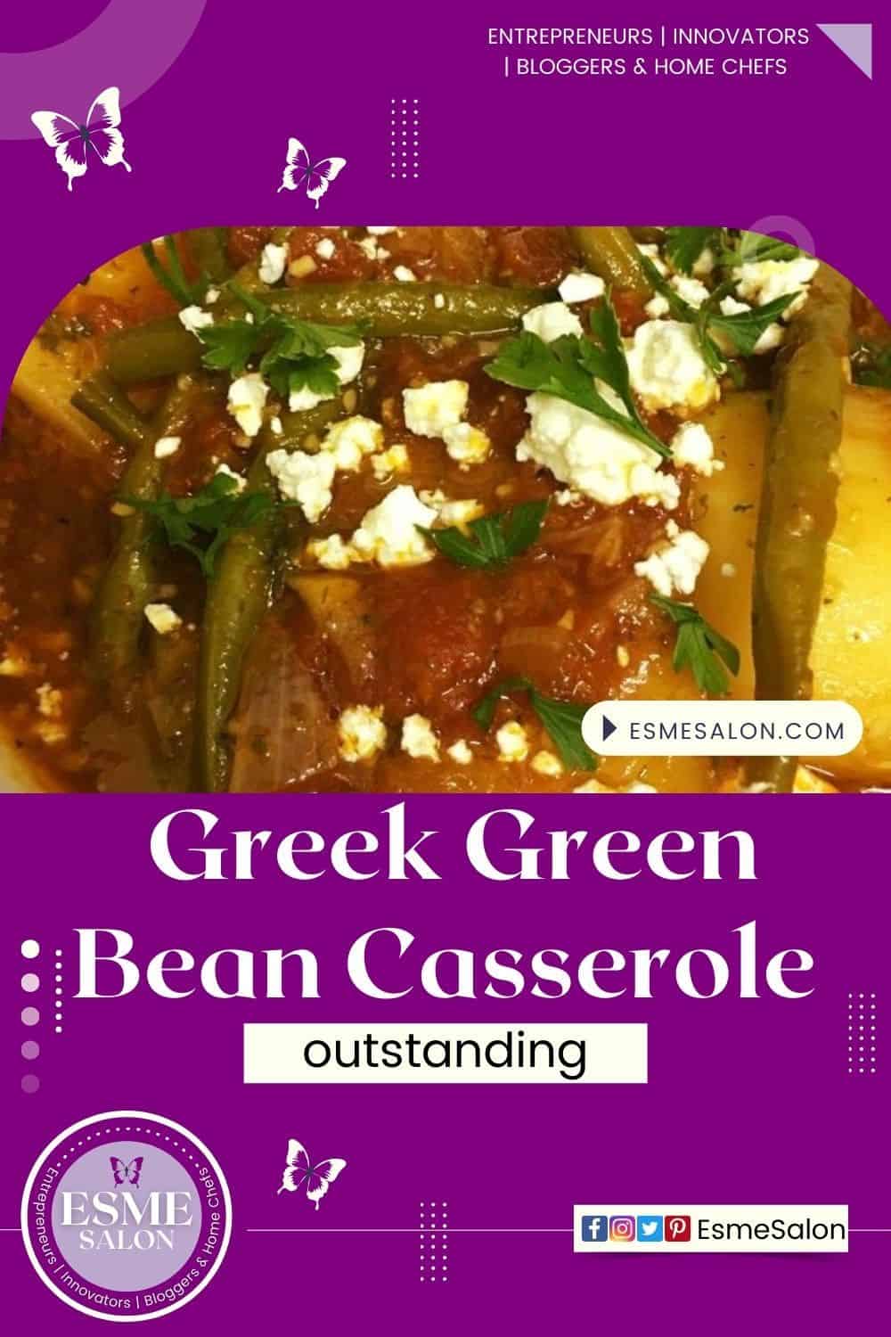 an image of a Greek Green Bean Casserole with feta crumbs