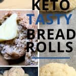 Keto Bread Rolls with sesame seed tops on a glass serving tray