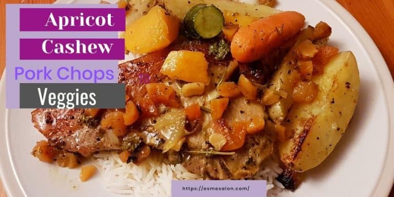 slices of pork with potatoes, carrots, onion and cashews
