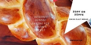 Zopf plait Swiss Bread with Swedish flag on a wooden pin stuck in the bread