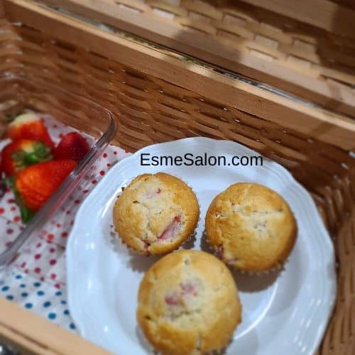 Picnic basket of strawberry muffins