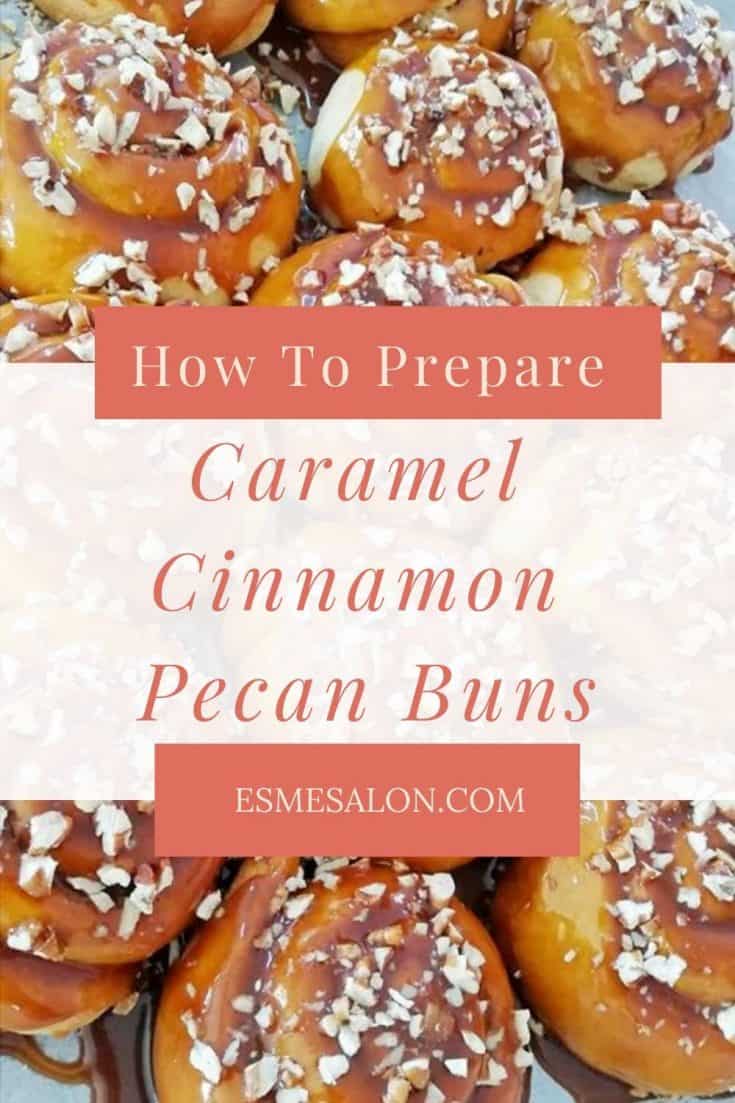 Caramel cinnamon pecan buns with lots of pecans on a sticky topping