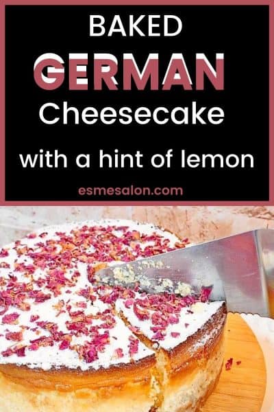 Baked German cheese cake with colored kernels as decoration