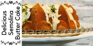 Semolina cake with a creamy butter topping and nuts