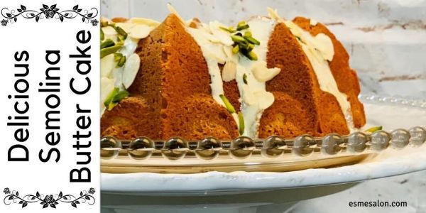 Semolina cake with a creamy butter topping and nuts