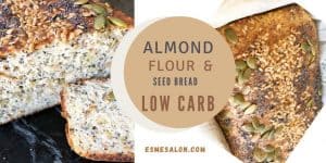 Almond Flour seed bread with a line of pepitas, black poppy seed and sesame seeds covering the top