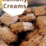 Chocolate filled Romany creams in a black and white metal tin
