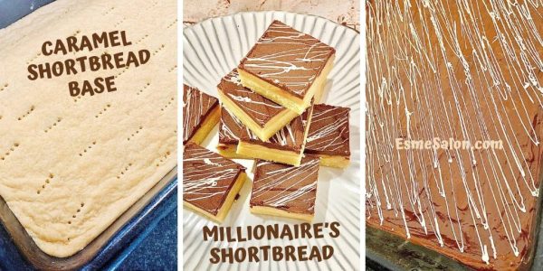 Millionaire’s shortbread with chocolate and white chocolate drizzle