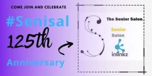 Senior Salon Inlinkz logo Senior (Gold) Salon (Silver) and teal inlinkz logo sign