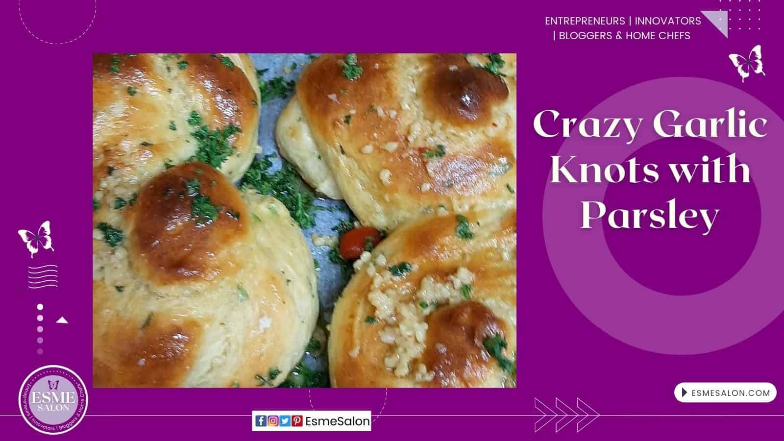An image of 4 garlic knots (bread) on a platter