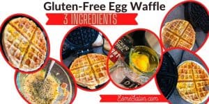 Egg Waffle in waffle maker, ingredients in glass bowl