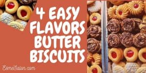 various butter cookie designs, round with red jelly centers, some with white sugar dusting, others with chocolate over a rose pattered cookie