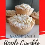 small single serving apple crumble tarts with a dusting of icing sugar