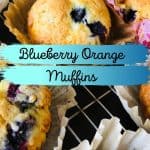 Blueberry Orange Muffins in paper cupcake holders on cooling rack