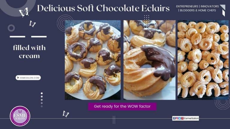 An image of Delicious Soft Chocolate Eclairs some dipped in chocolate and others just plain