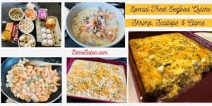 Seafood Quiche made of mushrooms, shrimps, scallops, clams and cheese