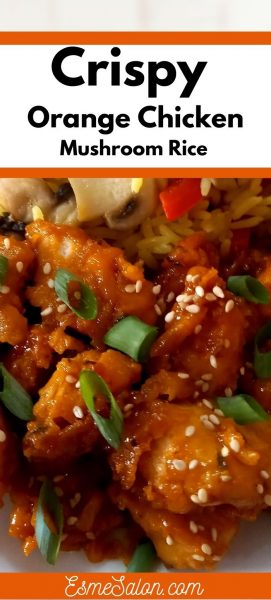 Crispy orange chicken with sesame seed and yellow rice