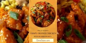 Crispy orange chicken with sesame seed and yellow rice