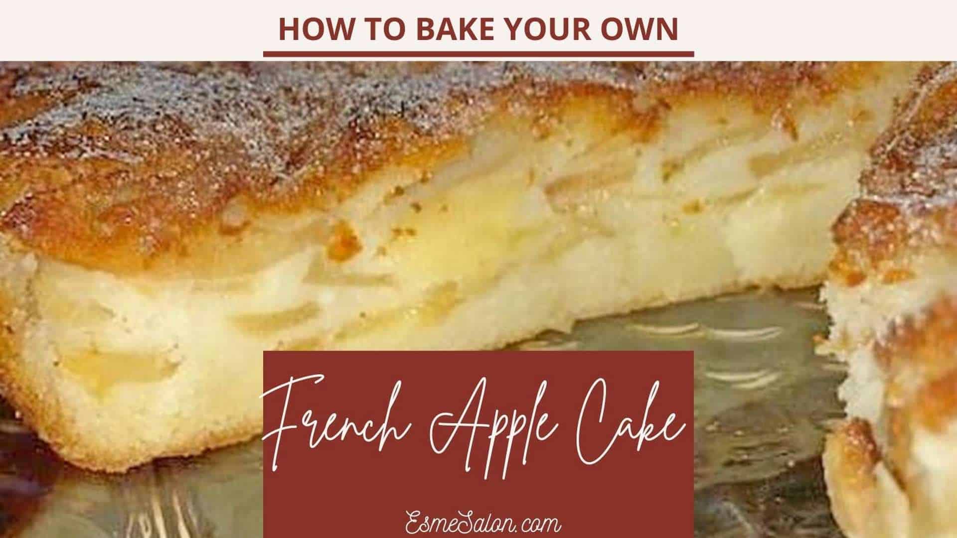 French Apple Cake made of Granny Smith apples and with Powdered sugar for dusting