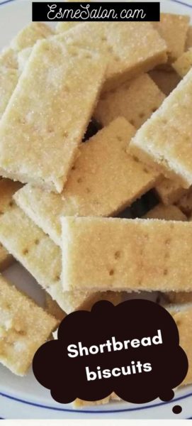 Shortbread Biscuits cut into fingers and pricked with a fork