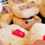 Pure Butter Vanilla Biscuits made is semi squares with chocolate and cherry toppings