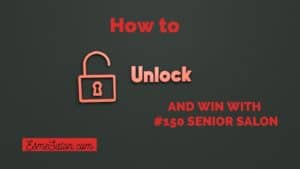 Black background with pink lock and verbiage in red How to Unlock and win with Senior Salon