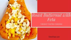 A half of Butternut with Feta and corn kernels