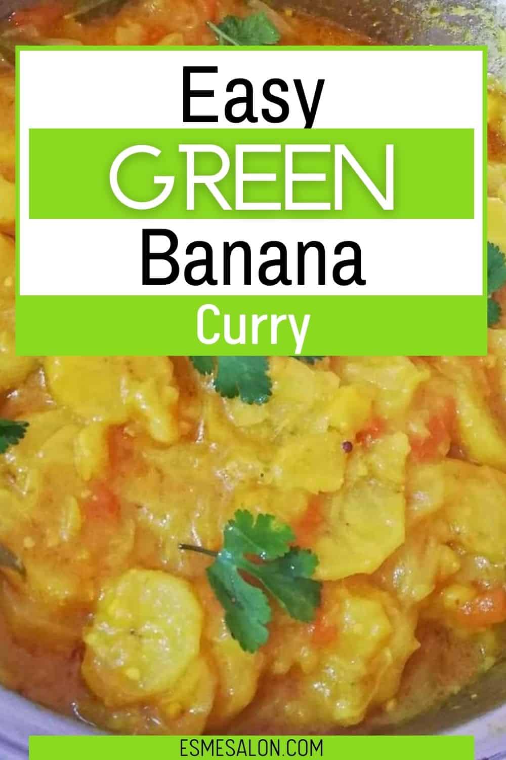 Green banana curry decorated with green Curry leaves