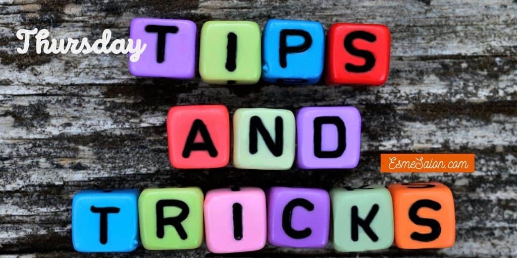 Colored blocks, purple, green, blue, red and pink with wording TIPS AND TRICKS