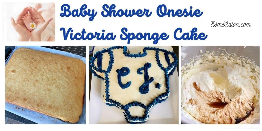 Victoria Sponge cake for Baby Onesie for Baby Shower and blue star piping
