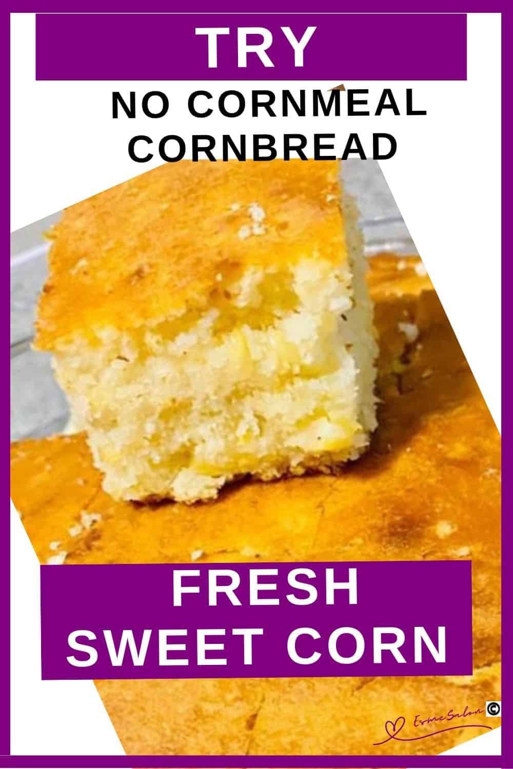 An image of a glass Pyrex dosh with cubes of Cornmeal Cornbread with Fresh Sweet Corn