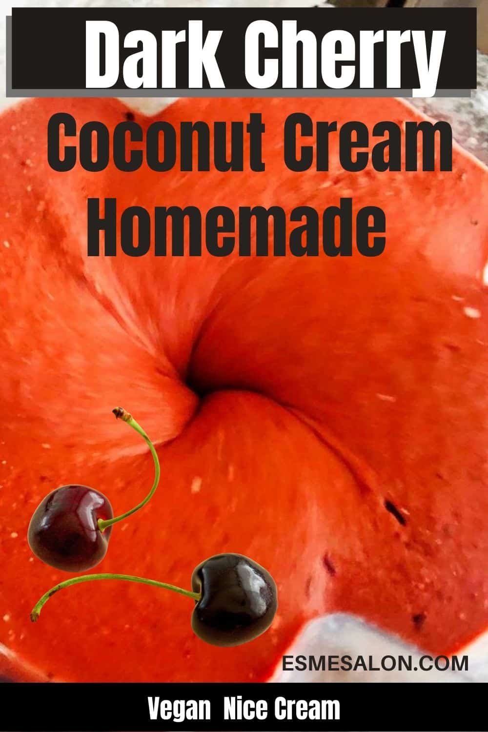 Vegan Homemade Dark Cherry Coconut Cream Ice Cream (Nice Cream) in vitamix machine