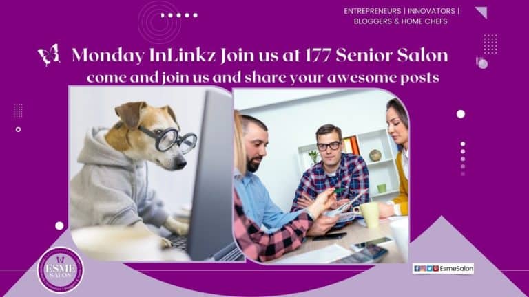 Dog in front of computer screen with reading glasses and a second picture of t ladies and 2 gents discussing work over a mug of coffee and mobile phones on the table